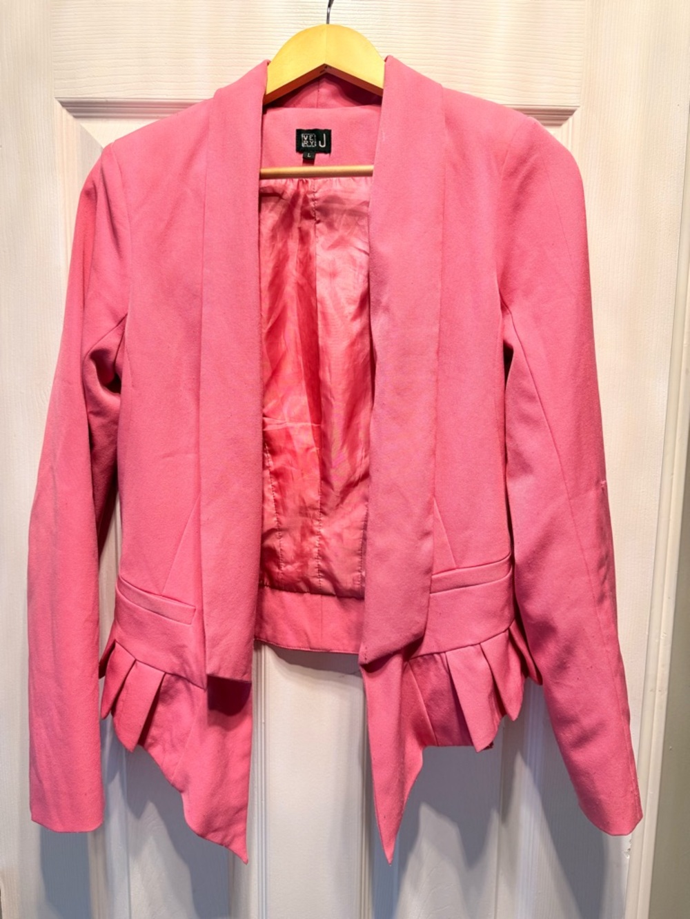 Women’s Pink Open-Front Peplum Blazer Jacket